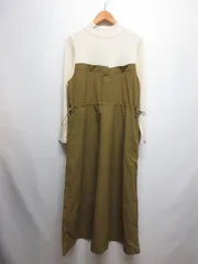 アーバンリサーチ URBAN RESEARCH ITEMS リブ ドッキング ナイロン ワンピース F オフホワイト×ベージュ 長袖 マキシ ロング