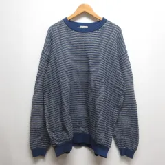 B&Y ユナイテッドアローズ BEAUTY&YOUTH ビューティー&ユース 美品 レトロ パターン クルーネック ニット XL ネイビー コットン セーター