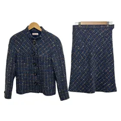 YUKITORII(ユキトリイ) スカートスーツ レディース - ネイビー×ライトピンク×マルチ ツイード/チェック柄/冬