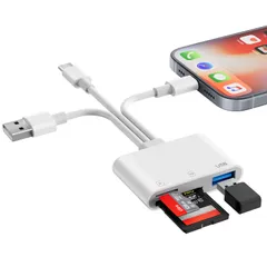 SDカードリーダー 3-in-1 カードリーダー Type-C/USB A &iPhone sdカードリーダー Lightning/Type C/US B 3.0 メモリ タイプc USb/SD/TF変換アダプタ・microSDカード 0TG機能 高 ...