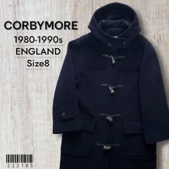 CORBYMOREコービーモア■美品 1980-90s 英国製 ムーアブルック生地 カットパイル ヘリンボーン ウール100 ダッフルコート UK8 メンズMｰL相当 クラシックシルエット ネイビー