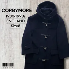 CORBYMOREコービーモア■美品 1980-90s 英国製 ムーアブルック生地 カットパイル ヘリンボーン ウール100 ダッフルコート UK8 メンズMｰL相当 クラシックシルエット ネイビー