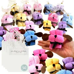 【特価セール】3world 犬 ドッグ シェイプ ミニタオル OPP 包装済み プチギフト 粗品 プレゼント 個別 包装 SW2035 小分けバッグ付 50個