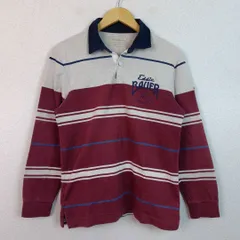 Eddie Bauer エディーバウアー ラガーシャツ ボーダー ロゴ刺繍 バーガンディ Sサイズ メンズ 古着 アメカジ ストリート アウトドア