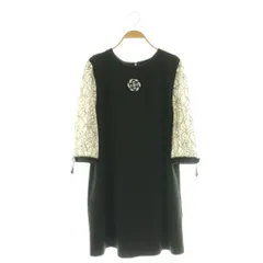 スーパービューティ Superbeauty カメリアモチーフ 袖レース ワンピース ひざ丈 44 ブラック ホワイト /DF ■OS