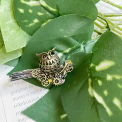 歯車森にいる梟（フクロウ）ネクタイピン