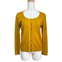 MICHEL KLEIN ミッシェルクラン シルク混 フリンジデザイン カーディガン マスタード 38 春秋