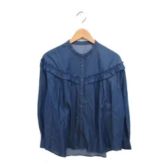 ユナイテッドアローズ A DAY IN THE LIFE UNITED ARROWS シャツ ブラウス バンドカラー フリル 薄手 長袖 紺 ネイビー /TT