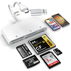 【2026最新型】5in1 メモリーカードリーダー Lightning/USB-C/USB-A対応 SD/TF(MicroSD)/CF/MS/XDカード同時読み込み可能 USB3.0 5Gbps高速転送 OTG対応 設定不要 iPhone/iPad/ ...