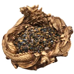 浄化皿 龍 パワーストーン 置物 皿 浄化用 玄関 さざれ石 タイガーアイ 風水 龍の置物 黄玉 UTST