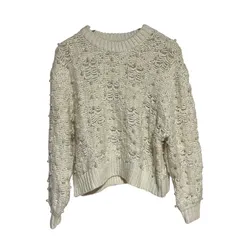 C423 ZARA ザラ ウール ニット セーター 長袖 パール ホワイト 白 カジュアル レディース S