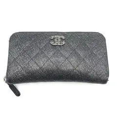 【中古】CHANEL チェーンミーマトラッセ キャビアスキン ラウンドジップウォレット A800003[79]