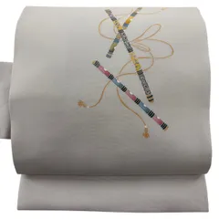 名古屋帯 秀品 笛 組紐 灰色 正絹 【中古】