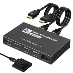 KVMスイッチ HDMI 2入力1出力 パソコン2台モニター1台切り替え 5Gbps USB 切替器 1台のプリンターを2台のパソコンで使用 4K@60Hz 4 Type-Aポート キーボード/マウス/プリンター/他のデバイス対応 ＵＳＢイッチャー  ...
