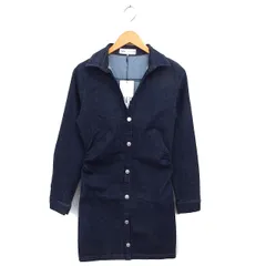 ザラ ZARA タグ付き デニム シャツワンピース チュニック スキッパーカラー フレア ミニ ギャザー ストレッチ 長袖 M 紺 ネイビー /NT33