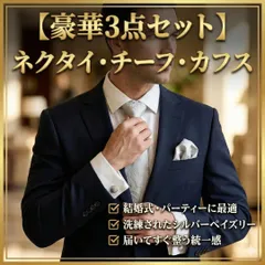 【３点セット】シルバー ペイズリー ネクタイ チーフ カフス 結婚式 ビジネス
