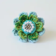お花ブローチ５５.水色と緑系