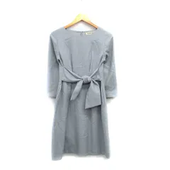 ストロベリーフィールズ STRAWBERRY-FIELDS ワンピース 膝丈 長袖 リボン ウール シンプル グレー 灰 /KT24