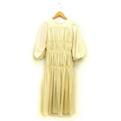 ティアード フレア ワンピース マキシ丈 シャーリング ボリュームスリーブ 七分袖 F 黄 イエロー /NT16