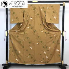 小紋 源氏香に桜のはな模様 紅葉 金茶色 金彩 縮緬 K-4212