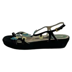 PRADA(プラダ) サンダル 37 1/2 - 黒×ブルー×イエロー フラワー(花)