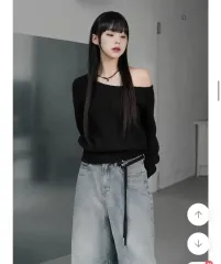 バイナリーワン モー ウール アシンメトリーニット オフショルダーニット ブラック