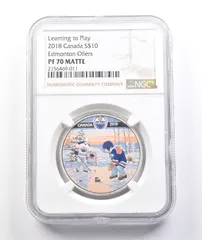 2018年 カナダ 10ドル銀貨 エドモントン・オイラーズ PF70 マット NGC *3815