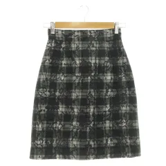 プロポーション ボディドレッシング PROPORTION BODY DRESSING スカート 総レース タイト ひざ丈 ウール混 チェック 小さいサイズ 1 黒 ブラック /AH1
