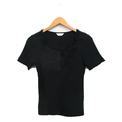 ピンクハウス PINK HOUSE カーディガン 半袖 コットン レース モチーフ M ブラック 黒 /KT22