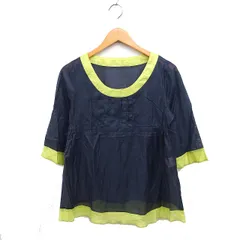 ドゥクラッセ DoCLASSE 配色 ブラウス 7分袖 丸首 シアー 11 ネイビー 紺 イエロー 黄 /FT47