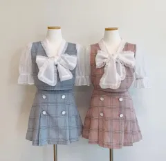 リボン チェック ビスチェ セットアップ