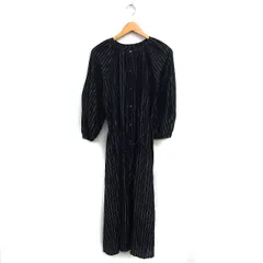 ジャーナルスタンダード レリューム JOURNAL STANDARD relume ラメストライプ シャツ ワンピース 7分袖 ロング丈 リボン 綿麻 F ブラック 黒 /FT51