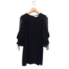 スナイデル SNIDEL フリル ワンピース Iライン ミニ シフォン リボン 切替 七分袖 1 黒 ブラック /NT11