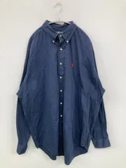 Ralph Lauren シャツ/ブラウス XXL ネイビー コットン 無地 ワンポイント ブランドロゴ ミドル丈 長袖 ボタンダウン レギュラーカラー