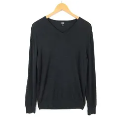 ユニクロ UNIQLO エクストラファイン メリノ Vネック セーター ニット ウール 長袖 L 深緑 ダークグリーン