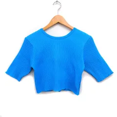 ミスティック mystic バックスリット リブ ニット セーター 5分袖 丸首 無地 F ブルー 青 /FT7