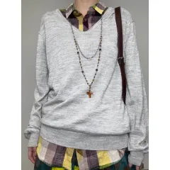 日本ヴィンテージ グレー Vネック ウール ニット