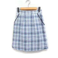 リランドチュール Rirandture チェック タイトスカート ミニ ツイード コットン 綿 0 ライトブルー /FT37