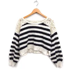 スナイデル SNIDEL ボーダー シャギー ニット セーター 長袖 切替レース F ホワイト 白 ブラック 黒 /FT33