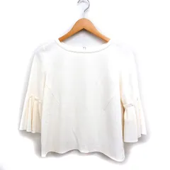 ランバンオンブルー LANVIN en Bleu フレアカフス ブラウス 7分袖 ボートネック 無地 38 アイボリー 白 /FT44