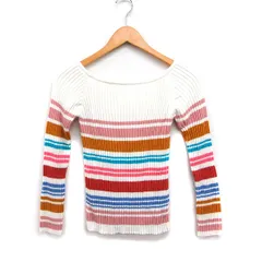 トランテアン ソン ドゥ モード 31 Sons de mode カラフルボーダー リブ ニット セーター 長袖 ボートネック アンゴラ混 36 ホワイト 白 /FT20