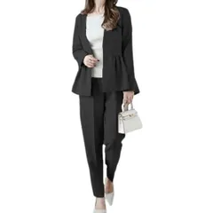 【特価セール】春秋冬夏 通勤 卒業式 入学式 50代 40代 30代 20代 体型カバー きれいめ オシャレ フェミニン フォーマル パンツスーツ ジャケット テーパードパンツ 長袖 上下セット レディース セットアップ [Yucahype]