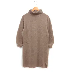 シンプリシテェ SIMPLICITE オフタートル ニット ワンピース ひざ丈 ウール リブ スリット 長袖 ベージュ /NT9