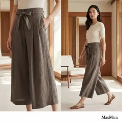 Max Maraマックスマーラ【42】リネンワイドパンツ XL ブラウン 綺麗め