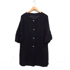 ストロベリーフィールズ STRAWBERRY-FIELDS リボン袖 ノーカラー コート アウター ミドル丈 7分袖  無地 ブラック 黒 /FT32