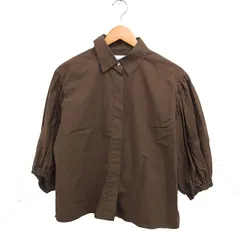 ユナイテッドアローズ UNITED ARROWS バルーンスリーブ シャツ ブラウス 7分袖 無地 コットン 綿 ブラウン 茶 /FT35