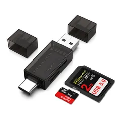 SDカードリーダー タイプc & USB 3.0 2in1 OTG対応 マイクロSDカードリーダー 2枚カード同時読書 高速転送 小型 軽量 type-c usb-Aポート 2TBまで大容量カードに対応 Android スマホ iPhone 17・1 ...
