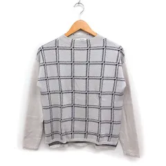 ニューヨーカー NEWYORKER チェック ニット セーター 長袖 ボトルネック ウール L ライトグレー /FT38