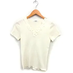 自由区 オンワード樫山 モチーフ ニット カットソー Vネック コットン混 透け感 半袖 38 オフホワイト /NT27