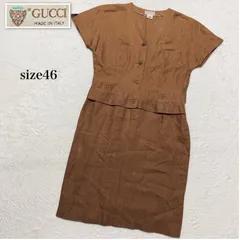 ■美品■稀少リネン100%■GUCCI グッチ　ドッキングワンピース　ロング丈　麻100%  size46(L〜XL)  イタリア製 ブラウン系　ドルマンスリーブ　春夏　レディース　ラグジュアリー　高級　ハイブランドのサムネイル